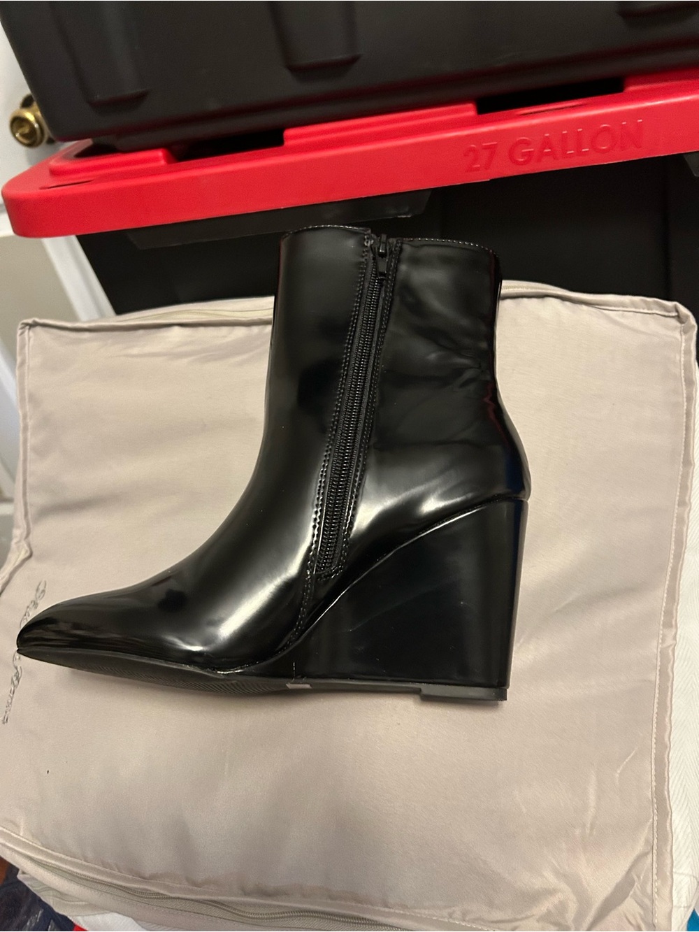 Dolce Vita Black Patent Wedge Ankle Boots with Side Zip